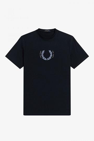 Navy Fred Perry Laurel Wreath Men's T Shirts | PH 1700YXFU